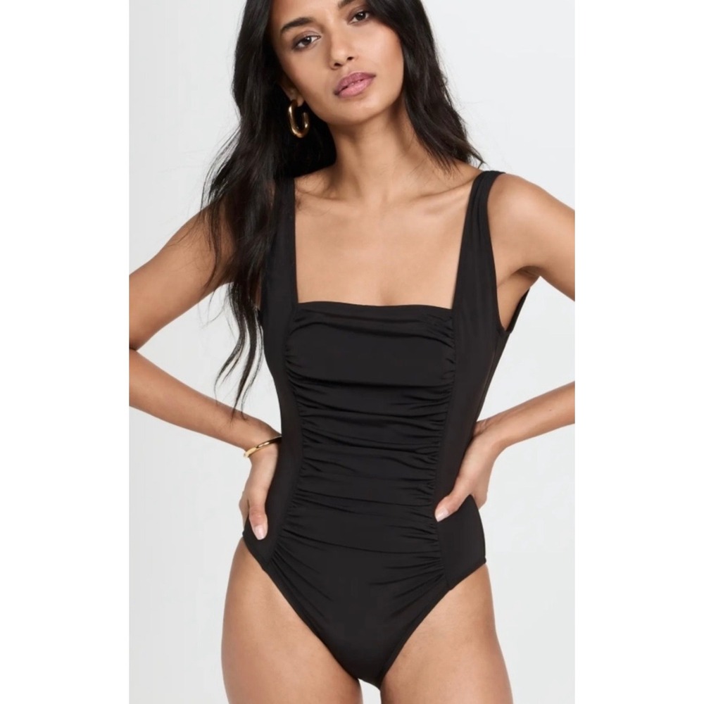 Staud Adler black ruched one piece swimsuit sz XL